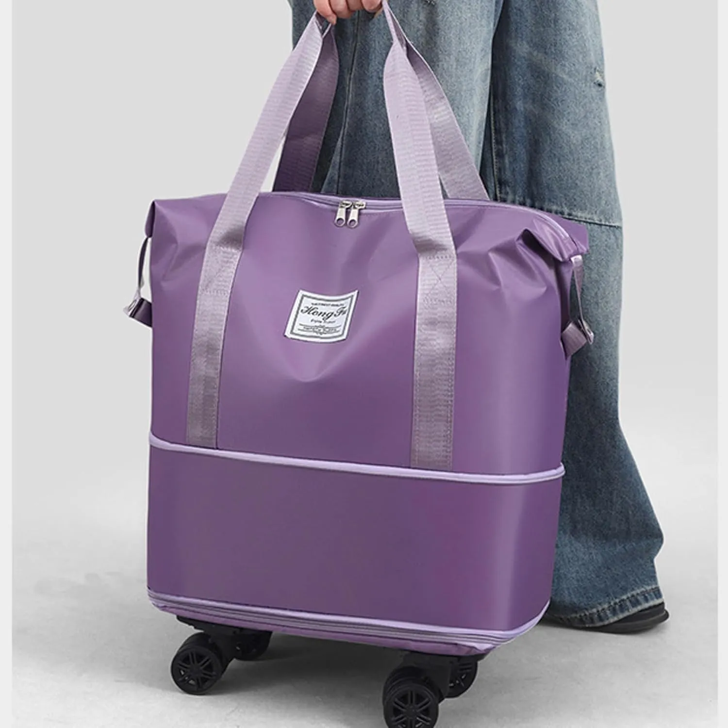 Pepepo Travel Bag with Wheels, Expandable Large Capacity Travel Bag with Removable Wheel, Foldable Luggage Bags (Pink)