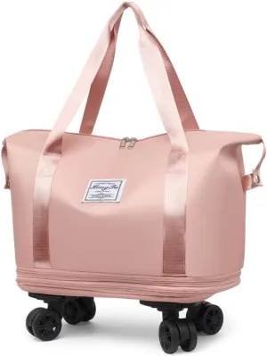 Pepepo Travel Bag with Wheels, Expandable Large Capacity Travel Bag with Removable Wheel, Foldable Luggage Bags (Pink)