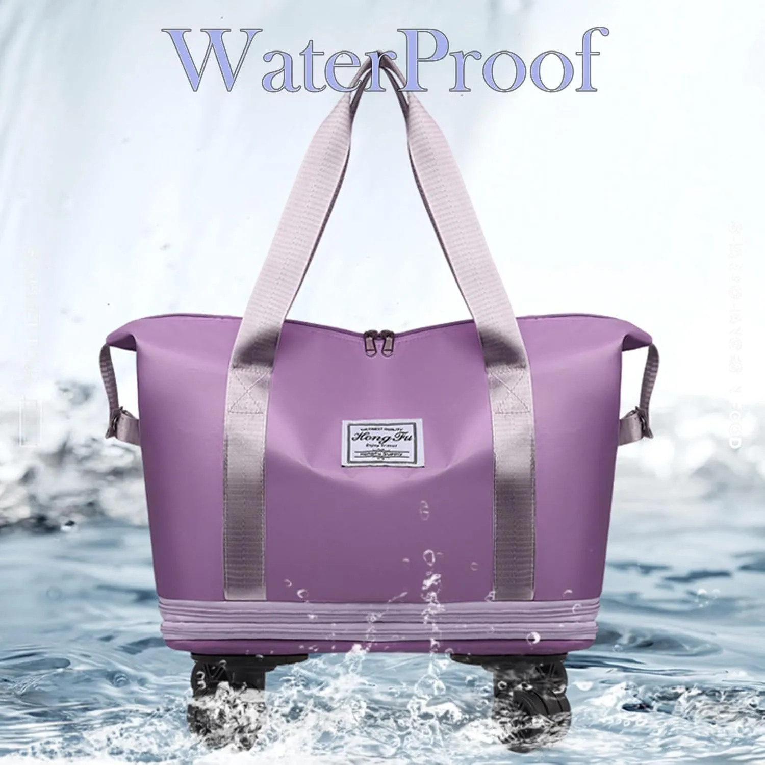 Pepepo Travel Bag with Wheels, Expandable Large Capacity Travel Bag with Removable Wheel, Foldable Luggage Bags (Pink)