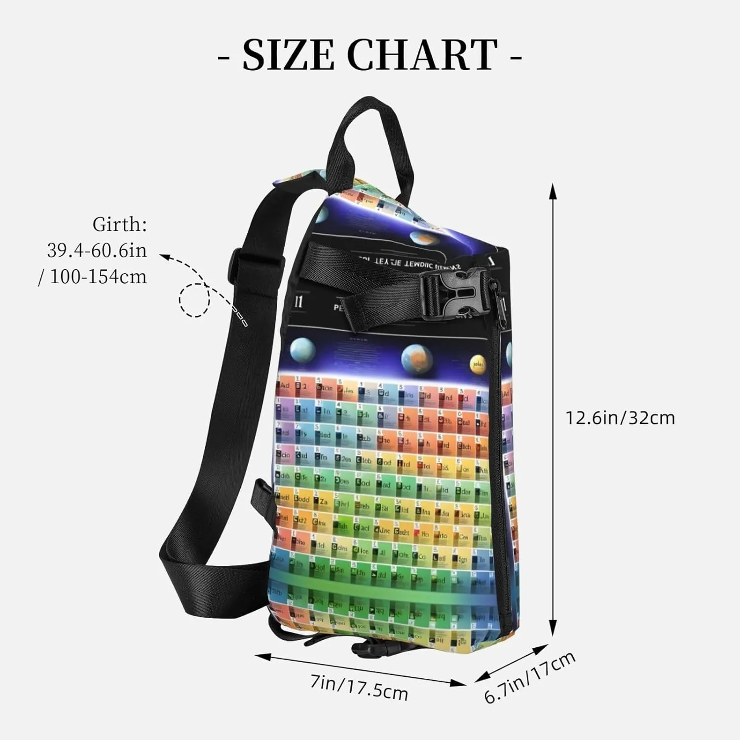 Periodic Table Of Elements Print Crossbody Backpack Casual Sling Bag Travel Lightweight, Adjustable Cross Bag