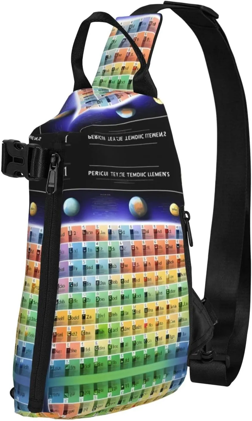 Periodic Table Of Elements Print Crossbody Backpack Casual Sling Bag Travel Lightweight, Adjustable Cross Bag
