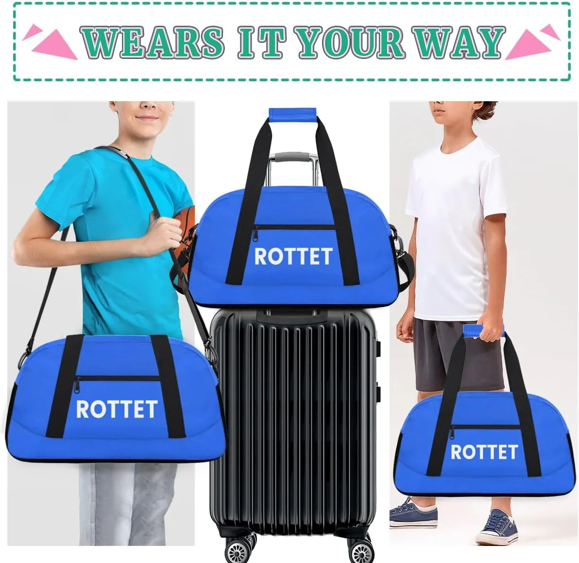 Personalize-Kids-Duffel-Bags With Custom Name Text Carry-On Overnight Travel Gym Lightweight Dance Sports Bags For Girls Boys Kids,Blue 4