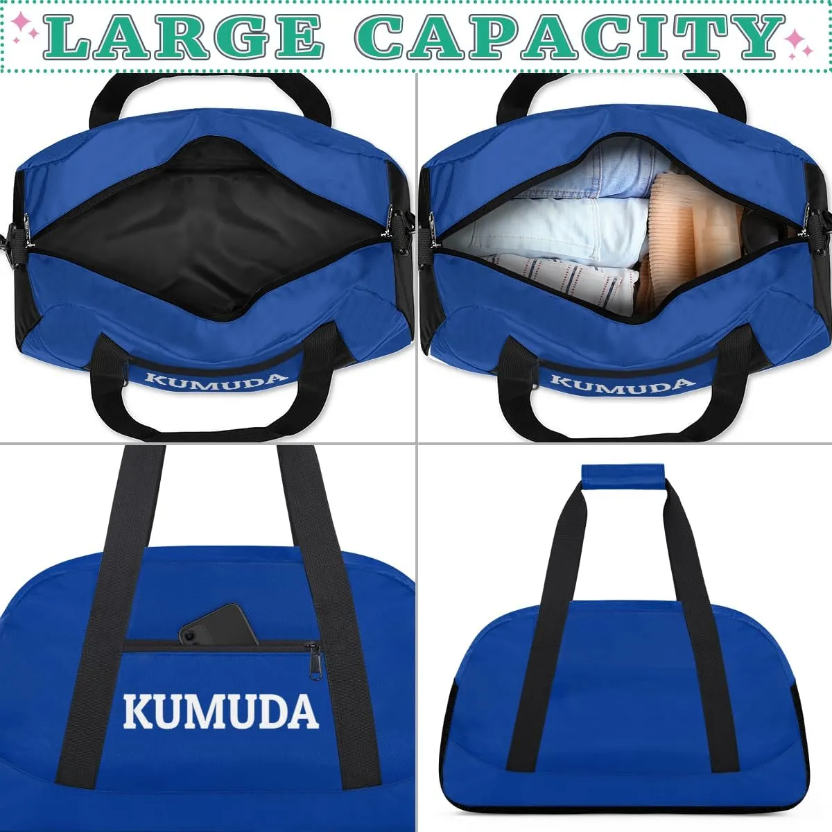 Personalize-Kids-Duffel-Bags With Custom Name Text Carry-On Overnight Travel Gym Lightweight Dance Sports Bags For Girls Boys Kids,Blue