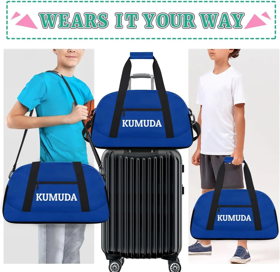 Personalize-Kids-Duffel-Bags With Custom Name Text Carry-On Overnight Travel Gym Lightweight Dance Sports Bags For Girls Boys Kids,Blue