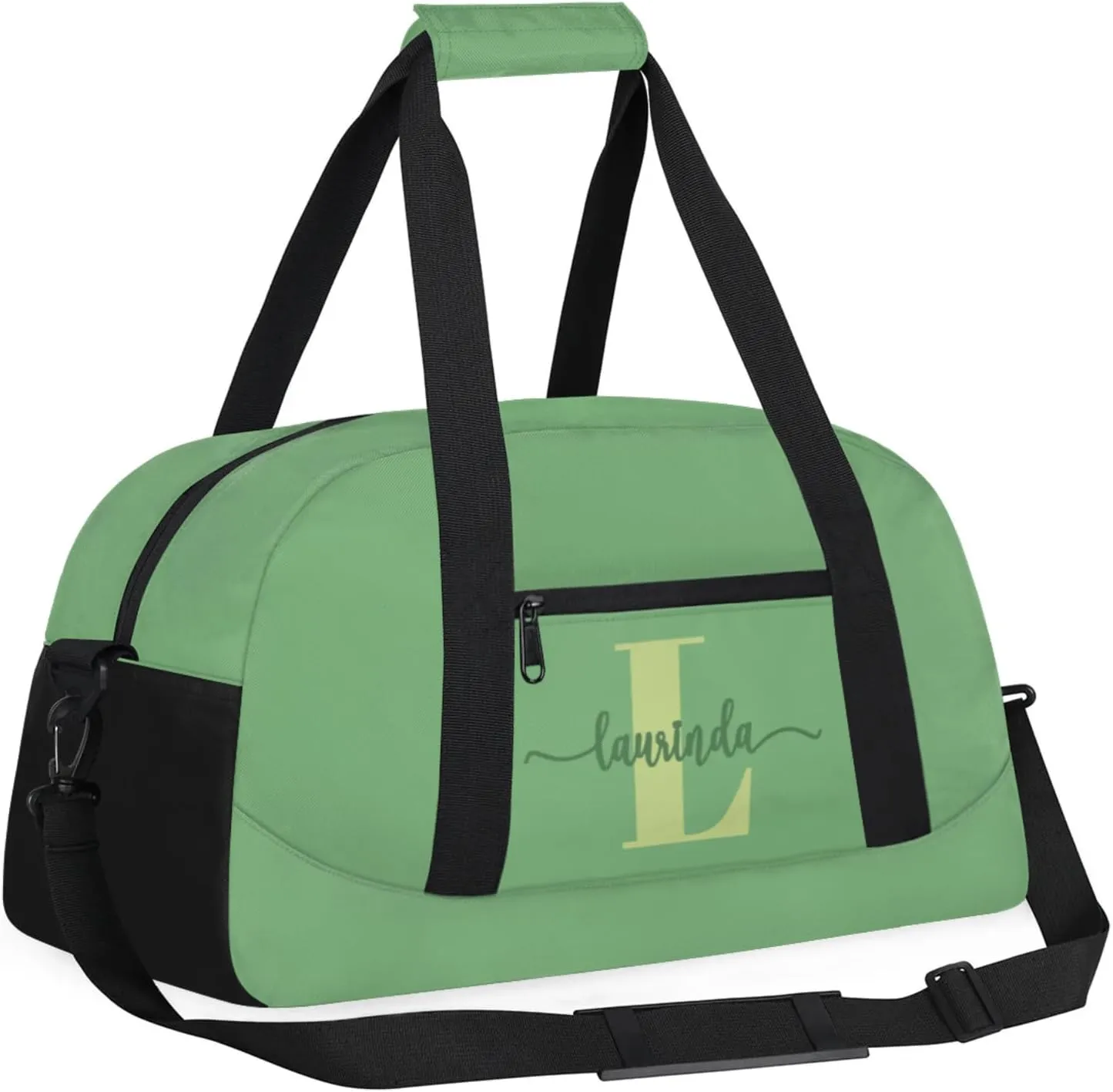 Personalize-Kids-Green-Duffel-Bags With Custom Initial Name Dance-Sports-Bags Lightweight Carry-On Overnight Travel Gym for Girls Boys