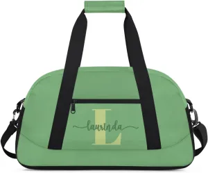 Personalize-Kids-Green-Duffel-Bags With Custom Initial Name Dance-Sports-Bags Lightweight Carry-On Overnight Travel Gym for Girls Boys