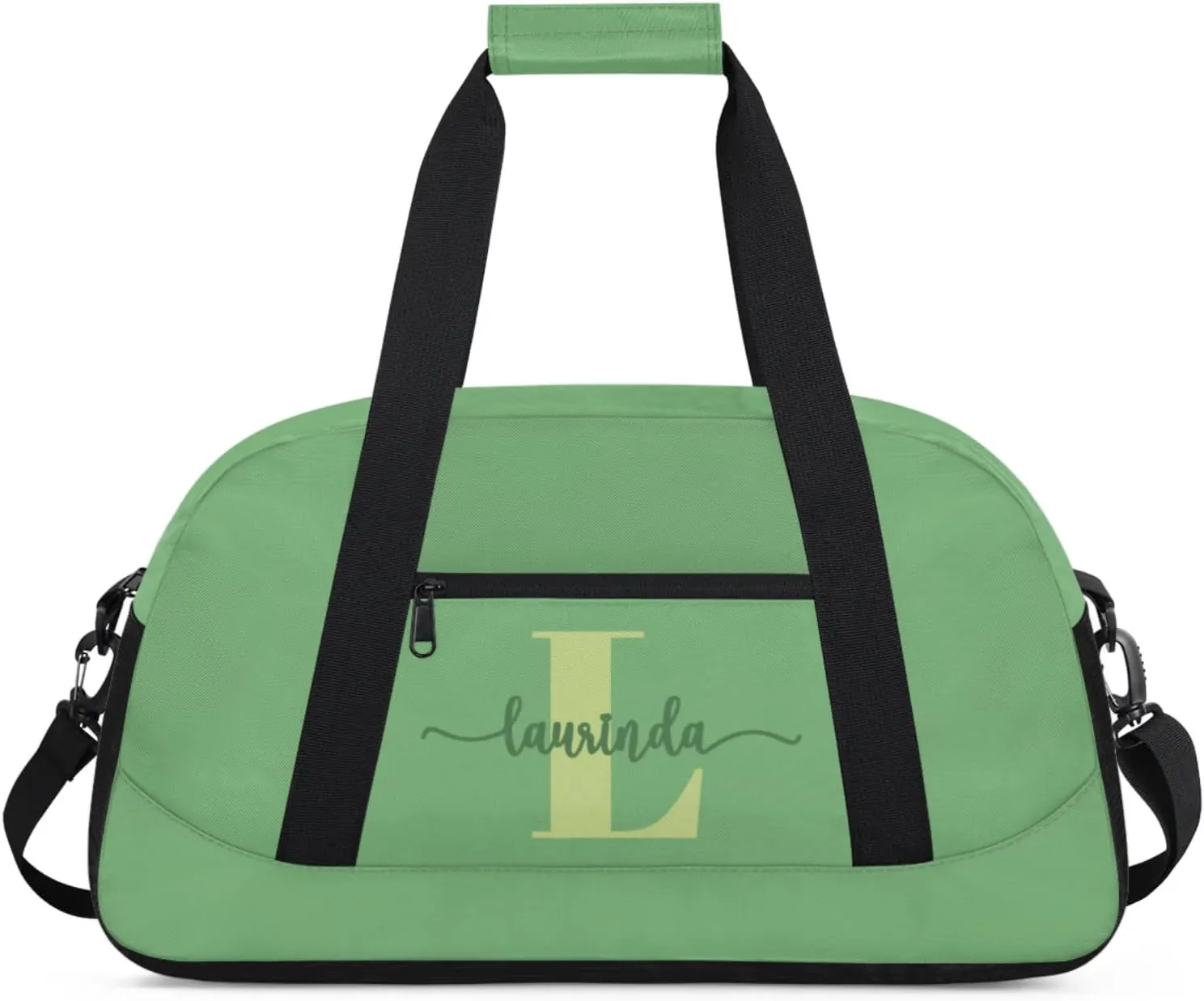Personalize-Kids-Green-Duffel-Bags With Custom Initial Name Dance-Sports-Bags Lightweight Carry-On Overnight Travel Gym for Girls Boys