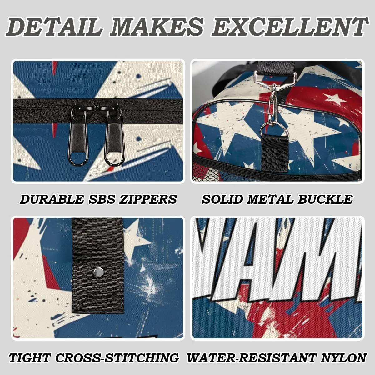 Personalized American Memorialize Travel Duffel Bag with Name, Custom Gym Sport Bag 4th of July Carry On Weekend Overnight Duffel Bag for Men Women
