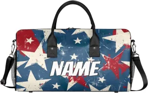 Personalized American Memorialize Travel Duffel Bag with Name, Custom Gym Sport Bag 4th of July Carry On Weekend Overnight Duffel Bag for Men Women