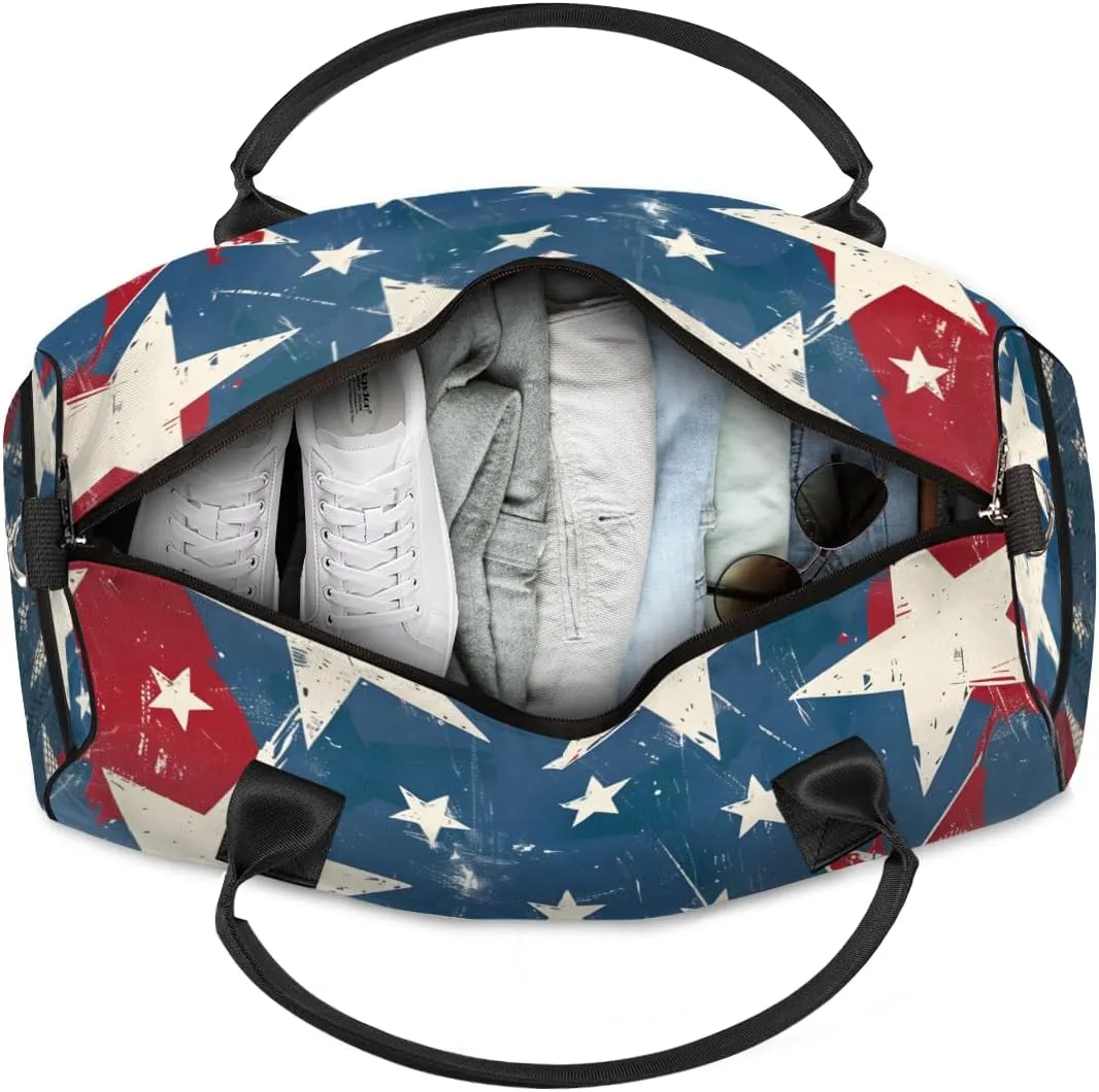 Personalized American Memorialize Travel Duffel Bag with Name, Custom Gym Sport Bag 4th of July Carry On Weekend Overnight Duffel Bag for Men Women
