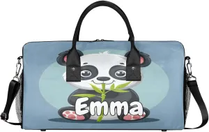 Personalized Asian Panda Travel Duffel Bag with Name, Custom Gym Sport Bag Cute Pandas Carry On Weekend Overnight Duffel Bag for Men Women