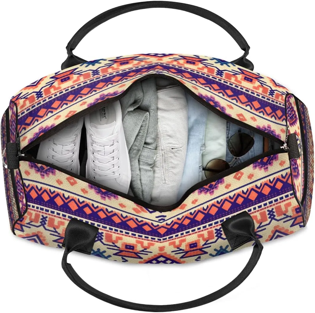 Personalized Aztec Tribe Travel Duffel Bag with Name, Custom Gym Sport Bag Retro Style Carry On Weekend Overnight Duffel Bag for Men Women
