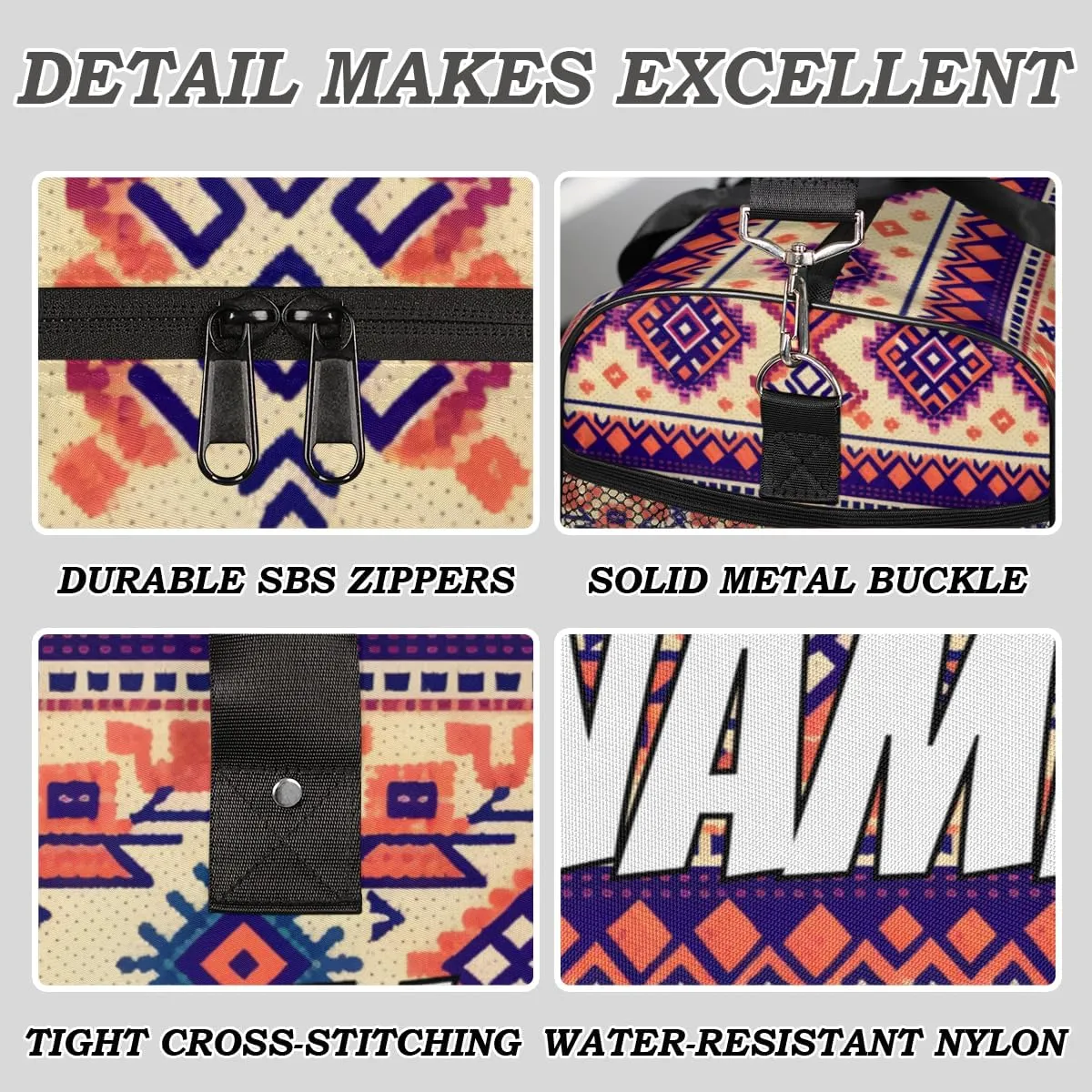 Personalized Aztec Tribe Travel Duffel Bag with Name, Custom Gym Sport Bag Retro Style Carry On Weekend Overnight Duffel Bag for Men Women