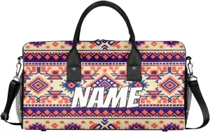 Personalized Aztec Tribe Travel Duffel Bag with Name, Custom Gym Sport Bag Retro Style Carry On Weekend Overnight Duffel Bag for Men Women