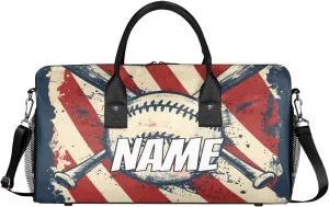 Personalized Baseball Ball Theme Travel Duffel Bag with Name, Custom Gym Sport Bag Sports Vintage Carry On Weekend Overnight Duffel Bag for Men Women