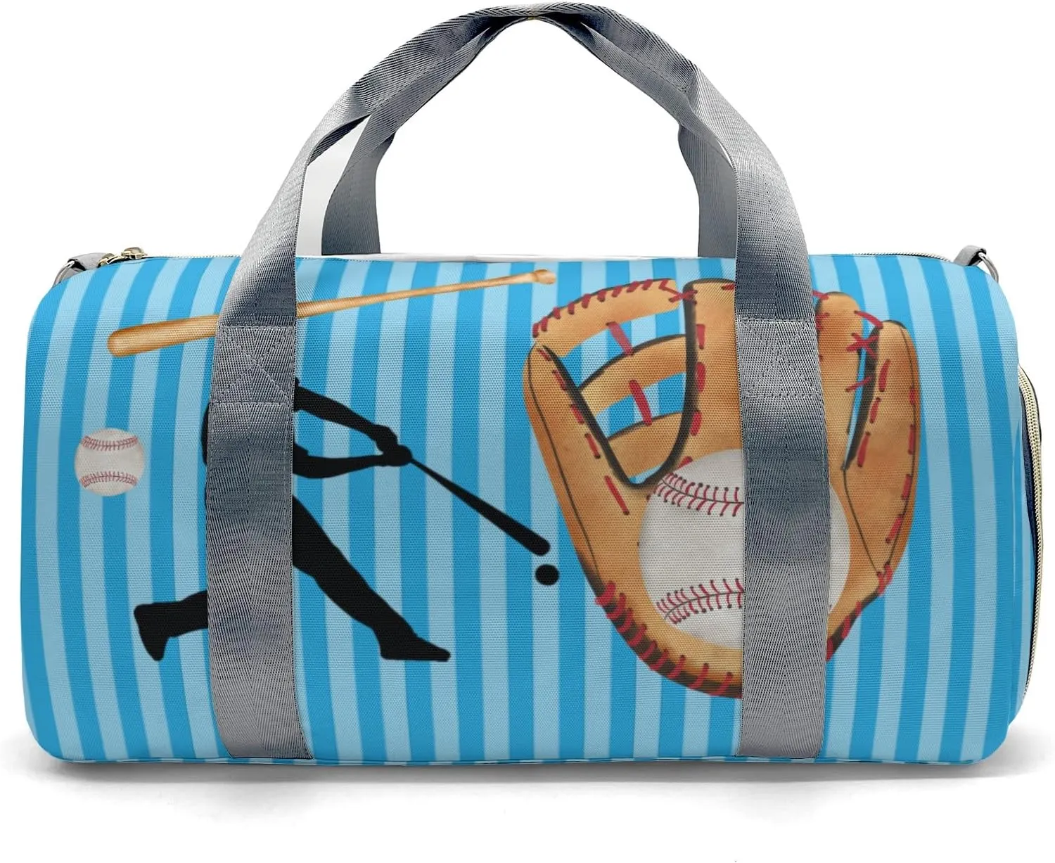 Personalized Baseball Player Stripes Sky Duffel Bag,Customized Sport Player Travel Bag for Gifts