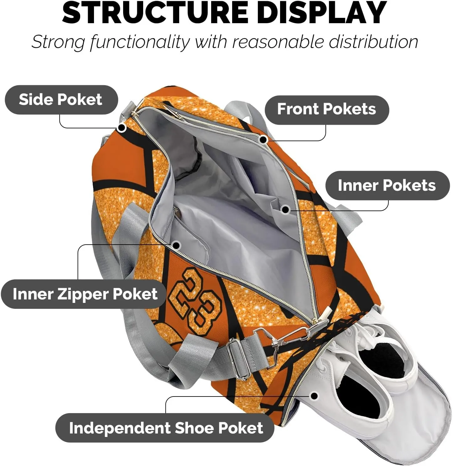 Personalized Basketball Gym Orange Duffel Bag,Customized Sport Player Travel Bag for Gifts