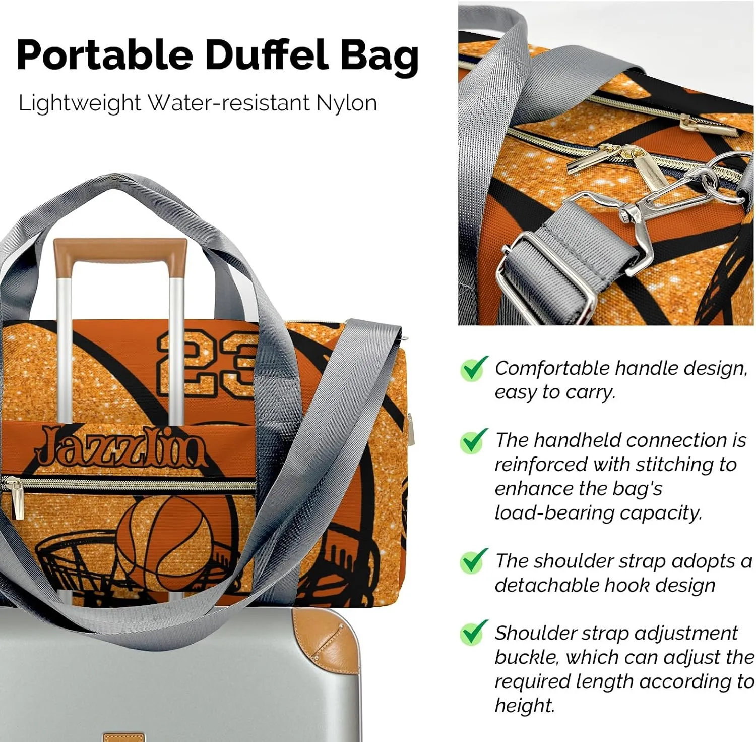 Personalized Basketball Gym Orange Duffel Bag,Customized Sport Player Travel Bag for Gifts