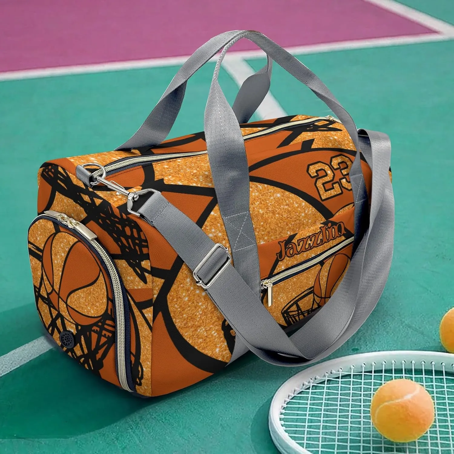 Personalized Basketball Gym Orange Duffel Bag,Customized Sport Player Travel Bag for Gifts