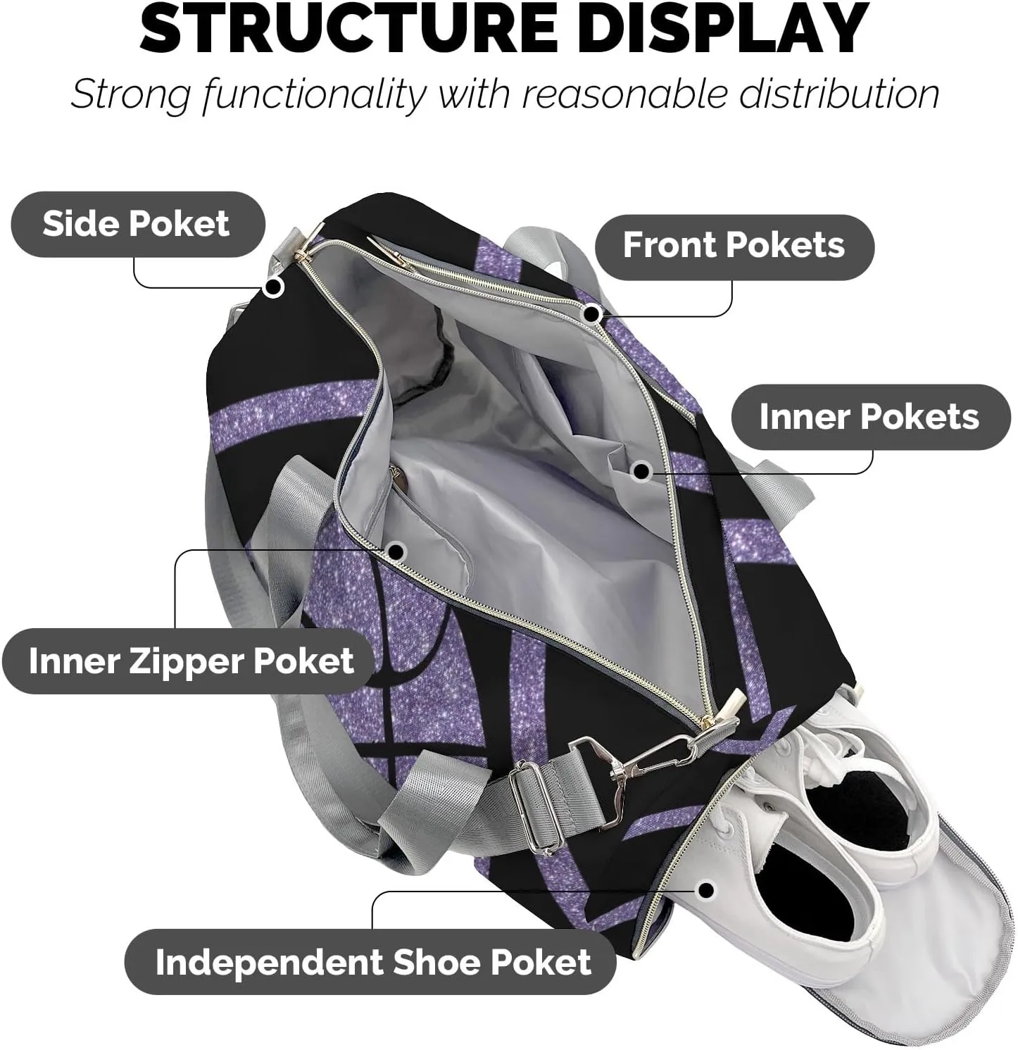 Personalized Basketball Purple Duffel Bag,Customized Sport Player Travel Bag for Gifts