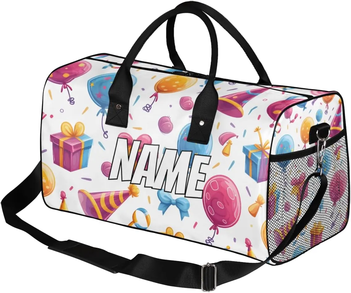 Personalized Birthday Theme Travel Duffel Bag with Name, Custom Gym Sport Bag Colorful Gift Carry On Weekend Overnight Duffel Bag for Men Women