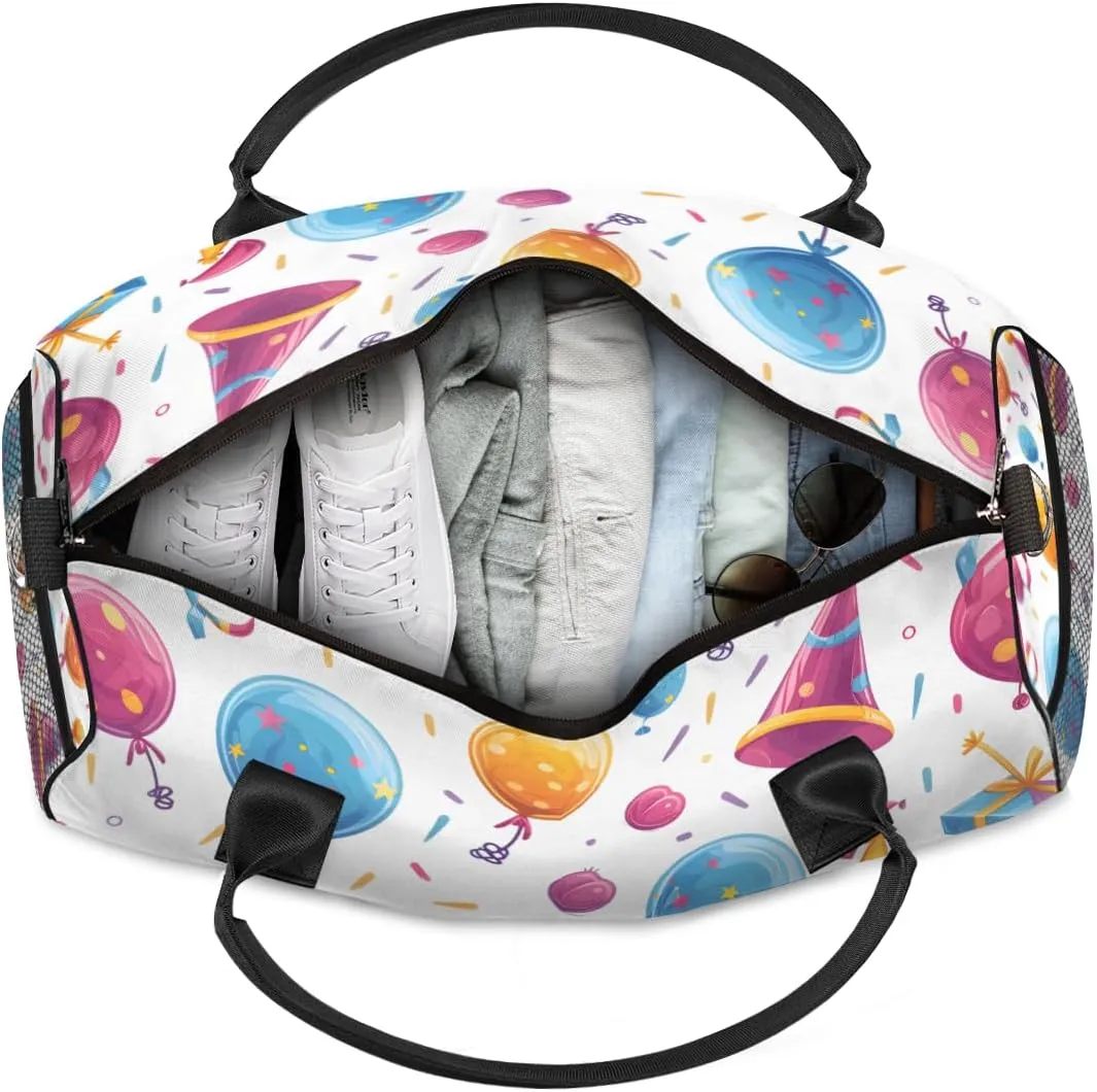 Personalized Birthday Theme Travel Duffel Bag with Name, Custom Gym Sport Bag Colorful Gift Carry On Weekend Overnight Duffel Bag for Men Women