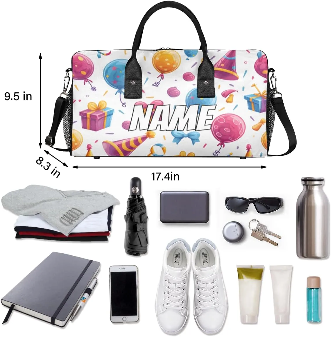 Personalized Birthday Theme Travel Duffel Bag with Name, Custom Gym Sport Bag Colorful Gift Carry On Weekend Overnight Duffel Bag for Men Women