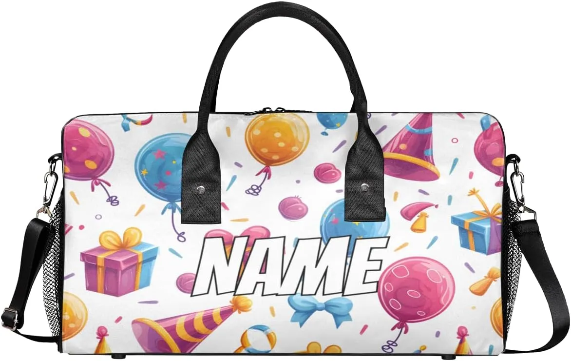 Personalized Birthday Theme Travel Duffel Bag with Name, Custom Gym Sport Bag Colorful Gift Carry On Weekend Overnight Duffel Bag for Men Women