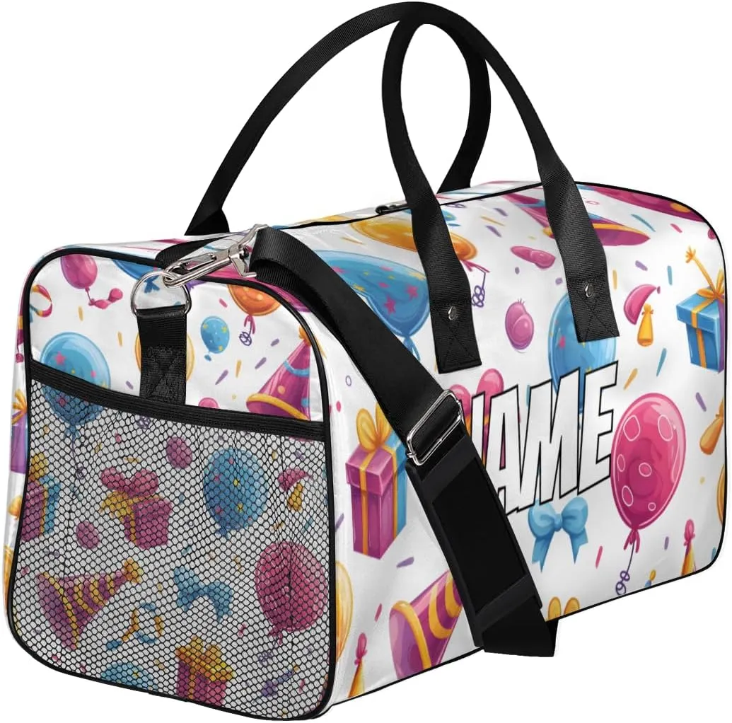 Personalized Birthday Theme Travel Duffel Bag with Name, Custom Gym Sport Bag Colorful Gift Carry On Weekend Overnight Duffel Bag for Men Women