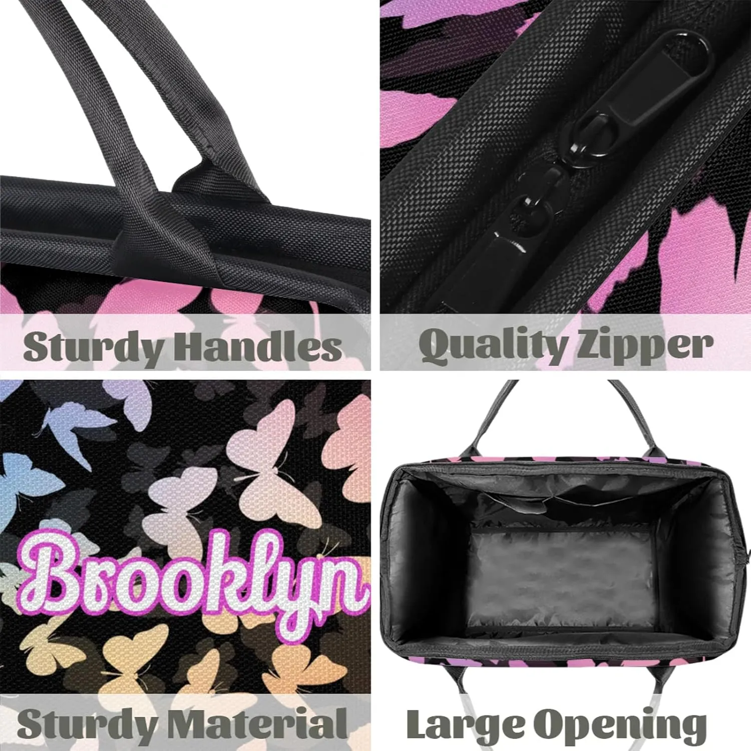 Personalized Butterfly Duffel Bag with Name Custom Travel Sports Bag for Women Men Waterproof Dance Ballet Bag Lightweight 15.2in, Multi Pink