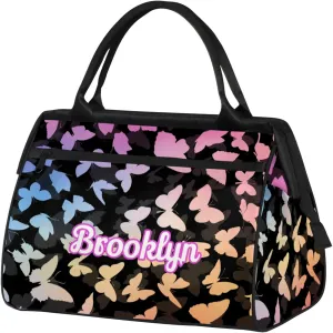 Personalized Butterfly Duffel Bag with Name Custom Travel Sports Bag for Women Men Waterproof Dance Ballet Bag Lightweight 15.2in, Multi Pink