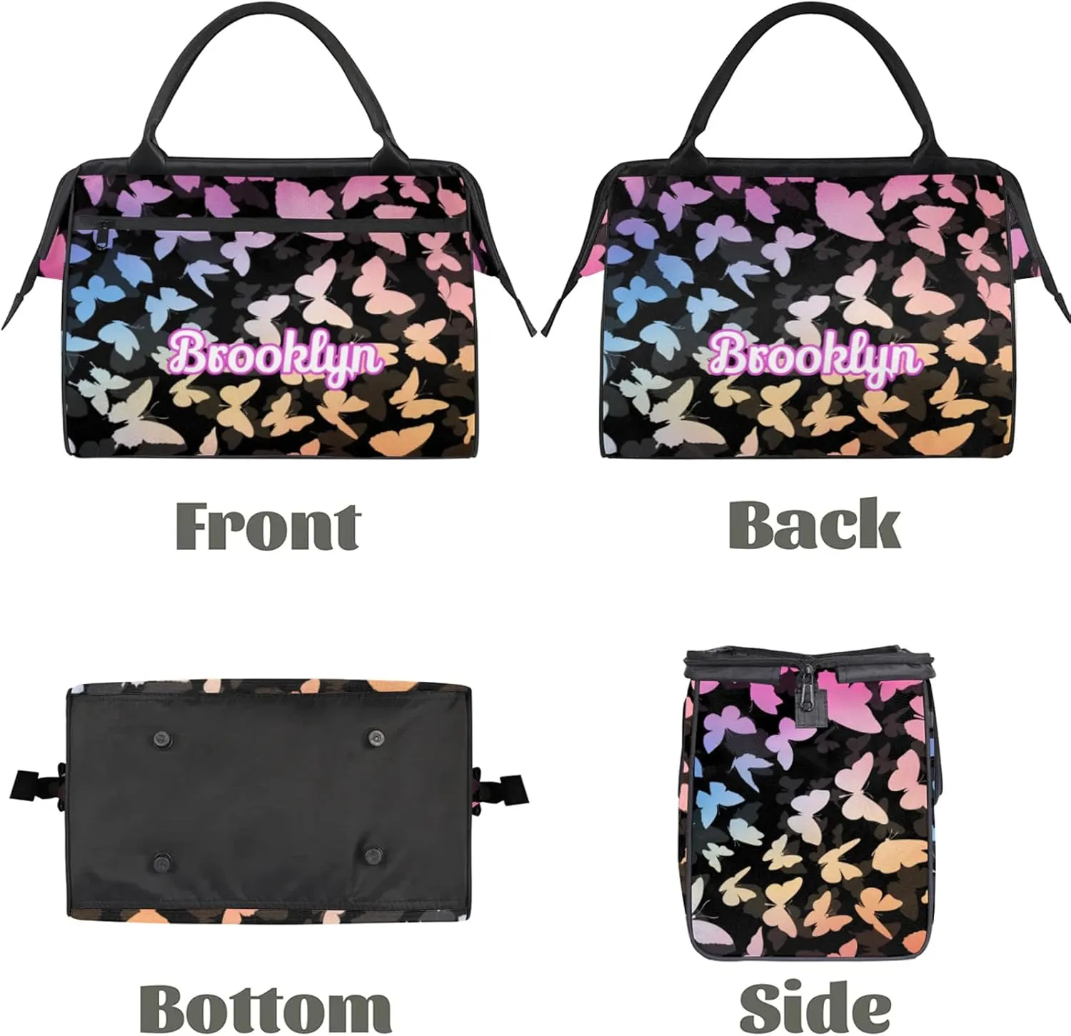 Personalized Butterfly Duffel Bag with Name Custom Travel Sports Bag for Women Men Waterproof Dance Ballet Bag Lightweight 15.2in, Multi Pink