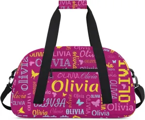 Personalized Butterfly Duffel Bag with Name Custom Travel Sports Bag for Women Men Waterproof Dance Ballet Bag Lightweight 18.9in, Berry