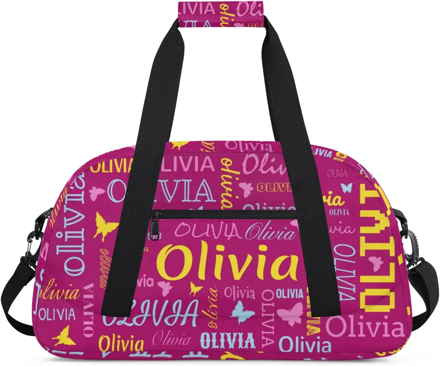 Personalized Butterfly Duffel Bag with Name Custom Travel Sports Bag for Women Men Waterproof Dance Ballet Bag Lightweight 18.9in, Berry