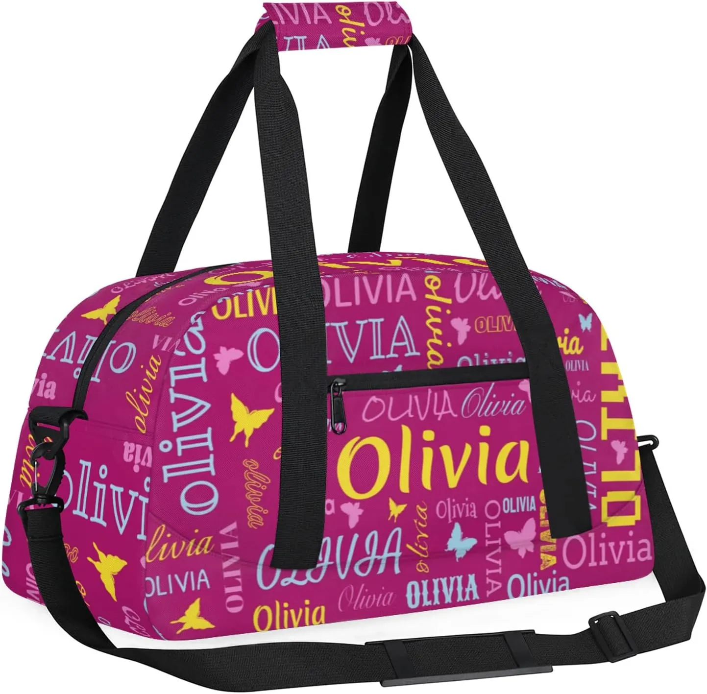 Personalized Butterfly Duffel Bag with Name Custom Travel Sports Bag for Women Men Waterproof Dance Ballet Bag Lightweight 18.9in, Berry