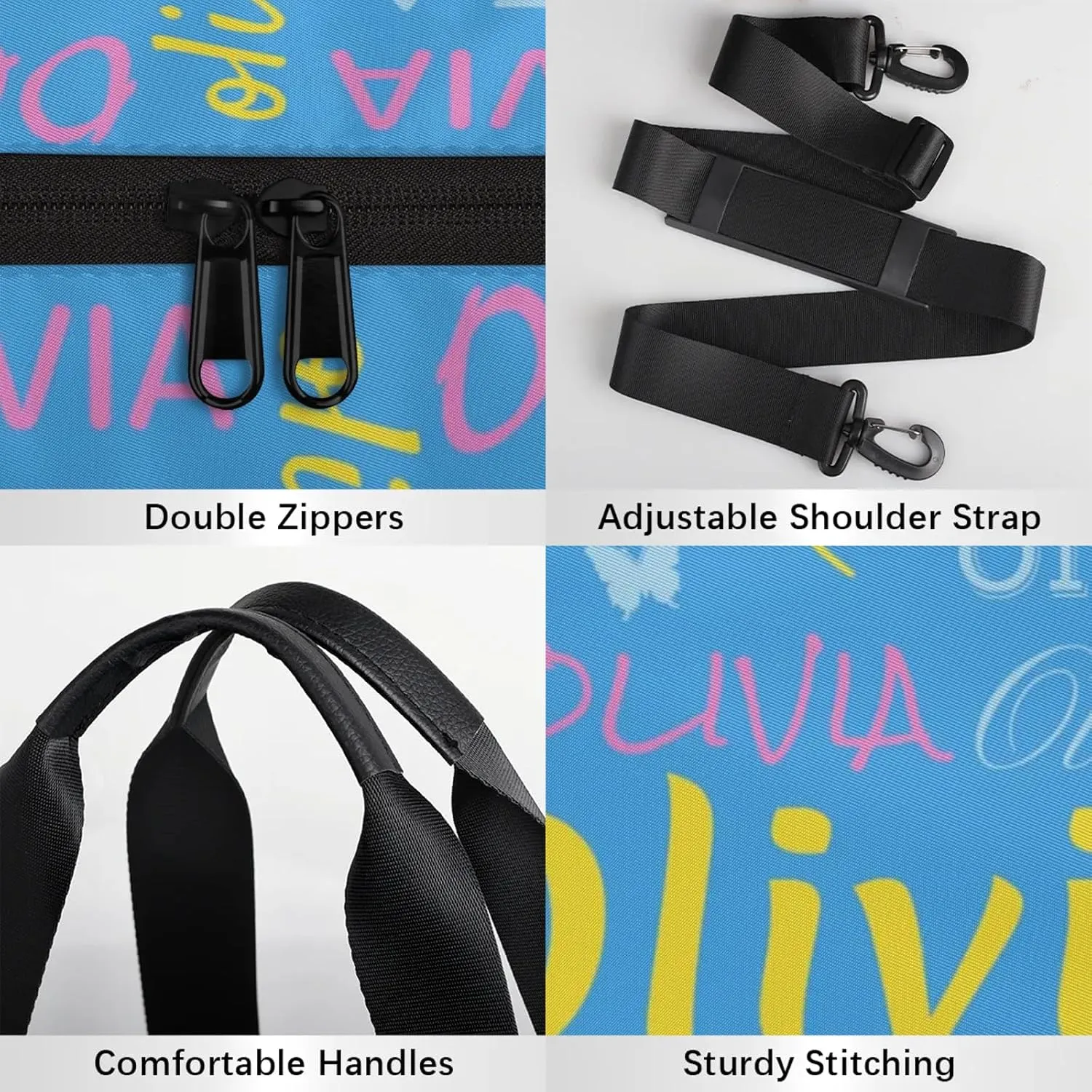 Personalized Butterfly Duffel Bag with Name Round Custom Travel Sports Bag for Women Men Waterproof Dance Ballet Bag Lightweight 17.6in, Blue