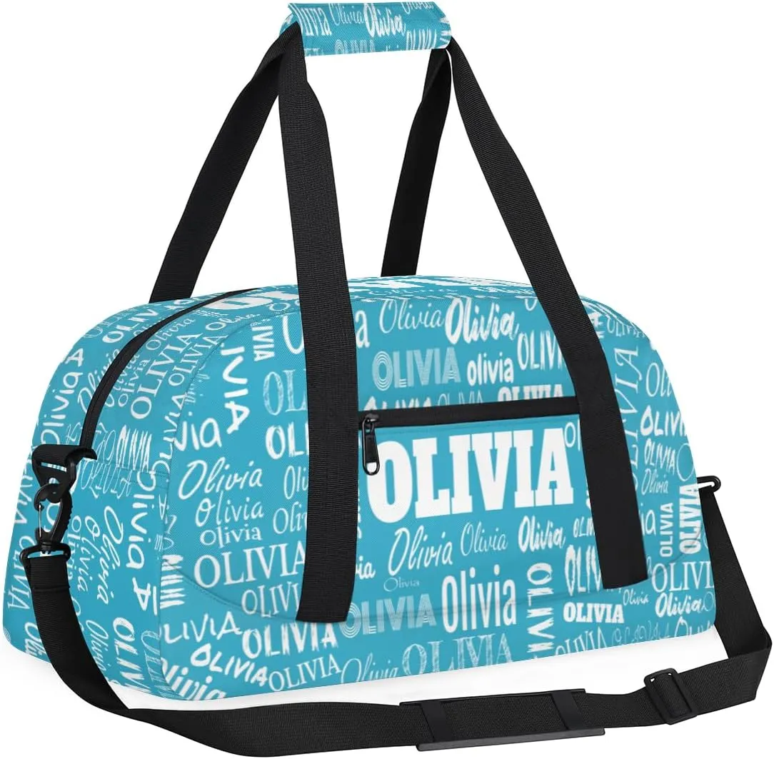 Personalized Cheer Bag Sport Duffel Bag, Cheerleader Customize Travel Duffle Bag with Name, Overnight Weekender Bags Perform Cheer Bag, Deep Sky Blue