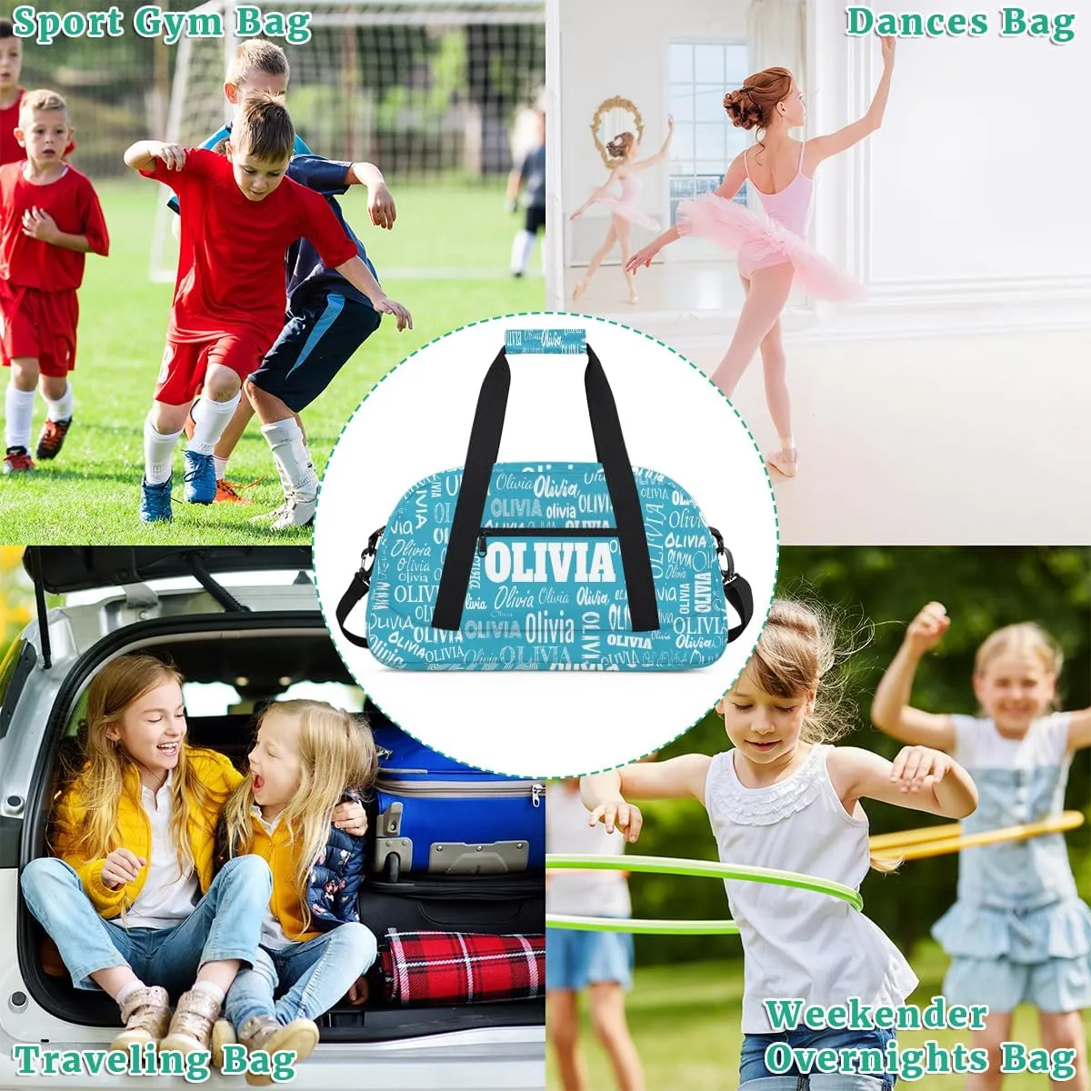Personalized Cheer Bag Sport Duffel Bag, Cheerleader Customize Travel Duffle Bag with Name, Overnight Weekender Bags Perform Cheer Bag, Deep Sky Blue