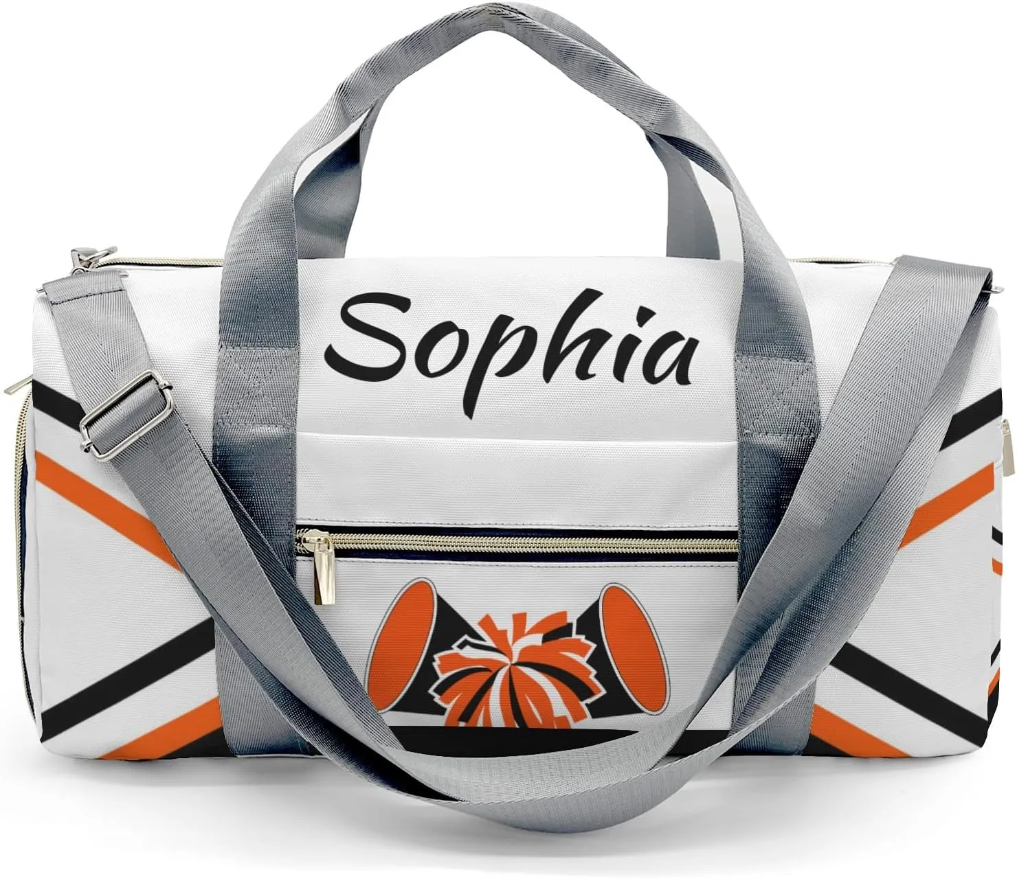 Personalized Cheer Black Orange Duffel Bag Travel Bag with Shoes Compartment Gym Yoga Sport Men Women Waterproof with Name