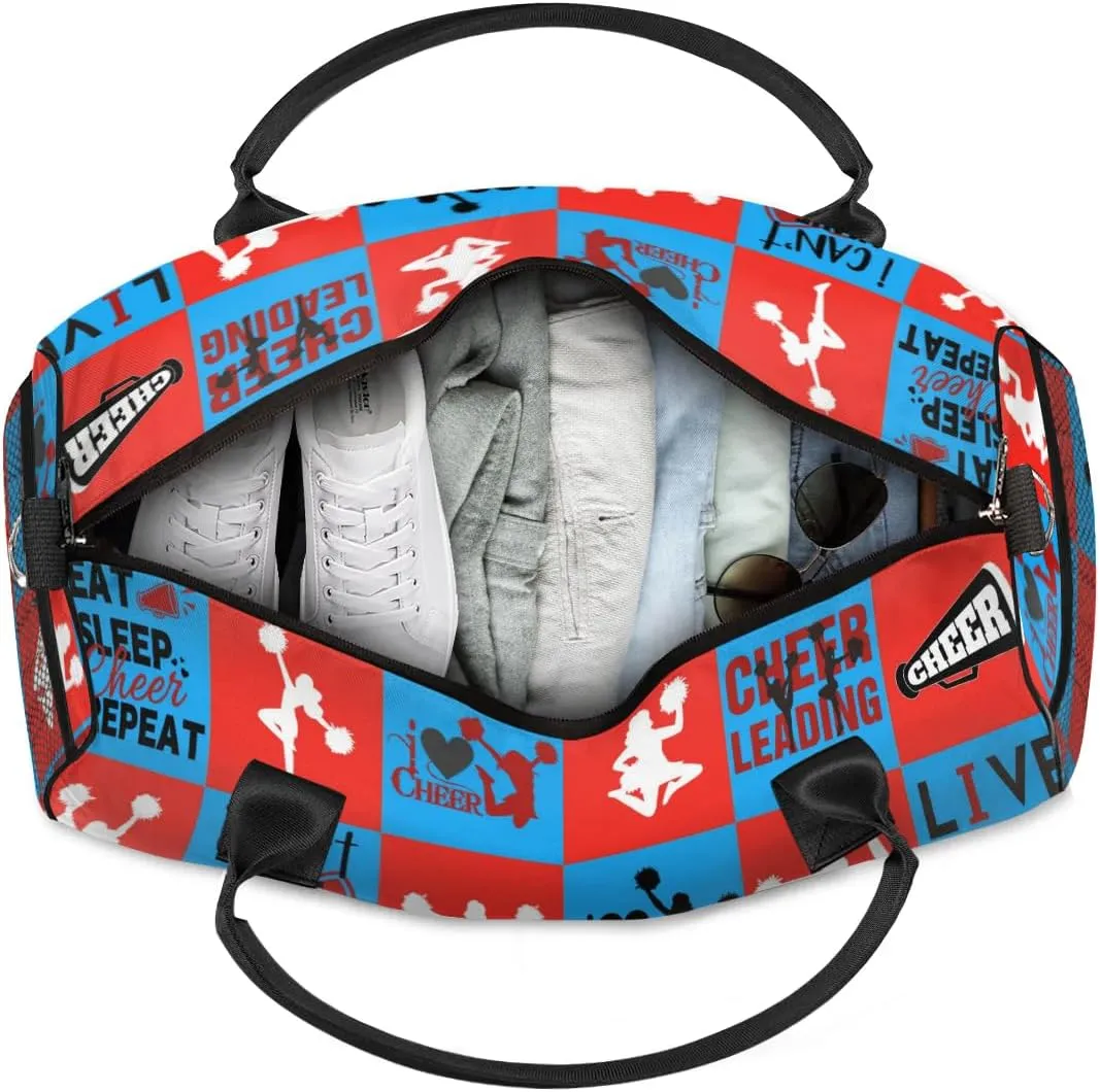 Personalized Cheer Duffel Bag for Cheerleaders, Custom Sports Bag for Women, Custom Cheerleading Travel Overnight Weekender Bag, Blue and Red Buffalo Plaid