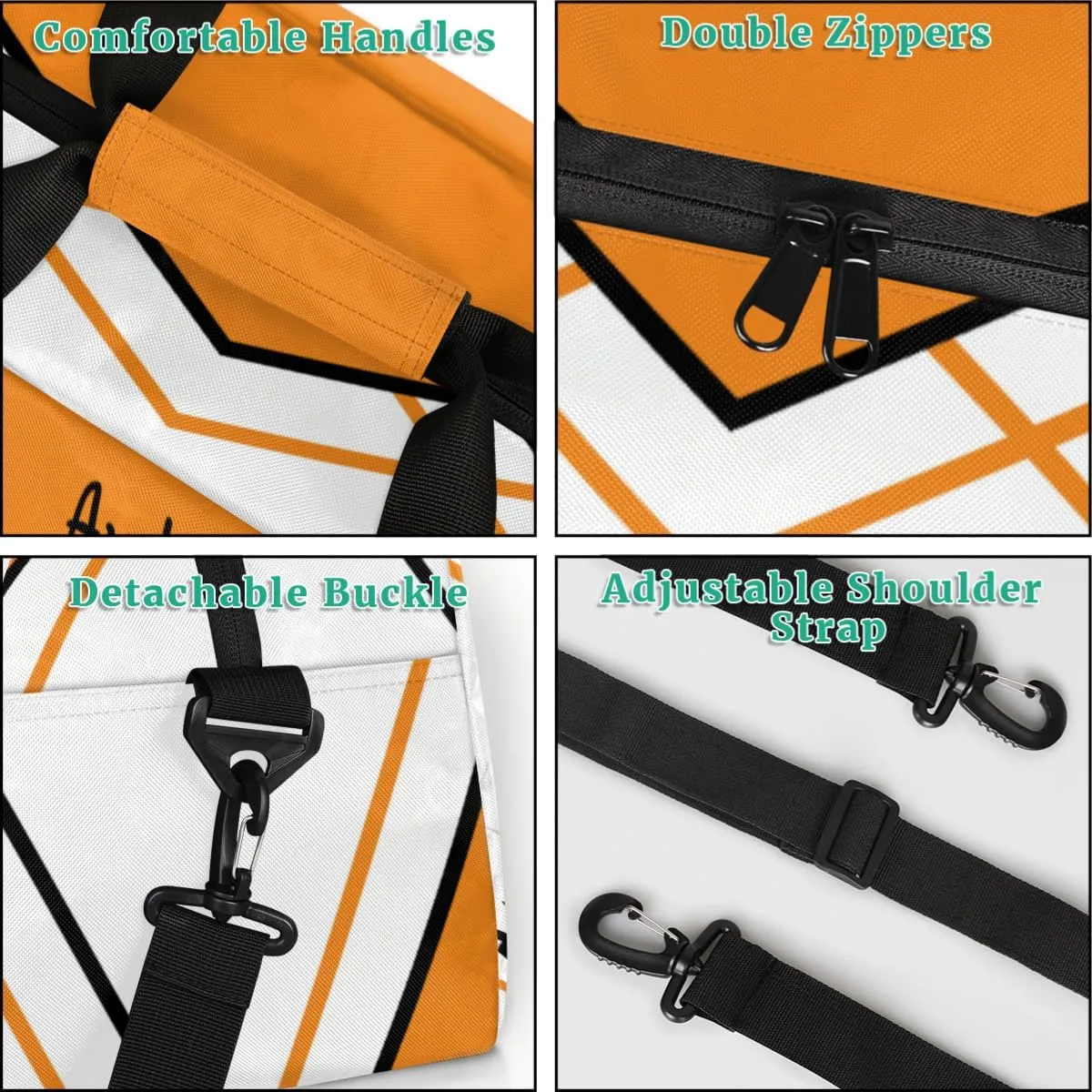 Personalized Cheer Gym Bag for Girls, Cheerleader Sport Duffle Custom Name Travel Weekender Lightweight Bags, Orange and White