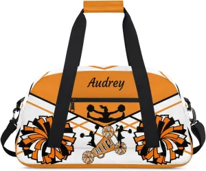 Personalized Cheer Gym Bag for Girls, Cheerleader Sport Duffle Custom Name Travel Weekender Lightweight Bags, Orange and White
