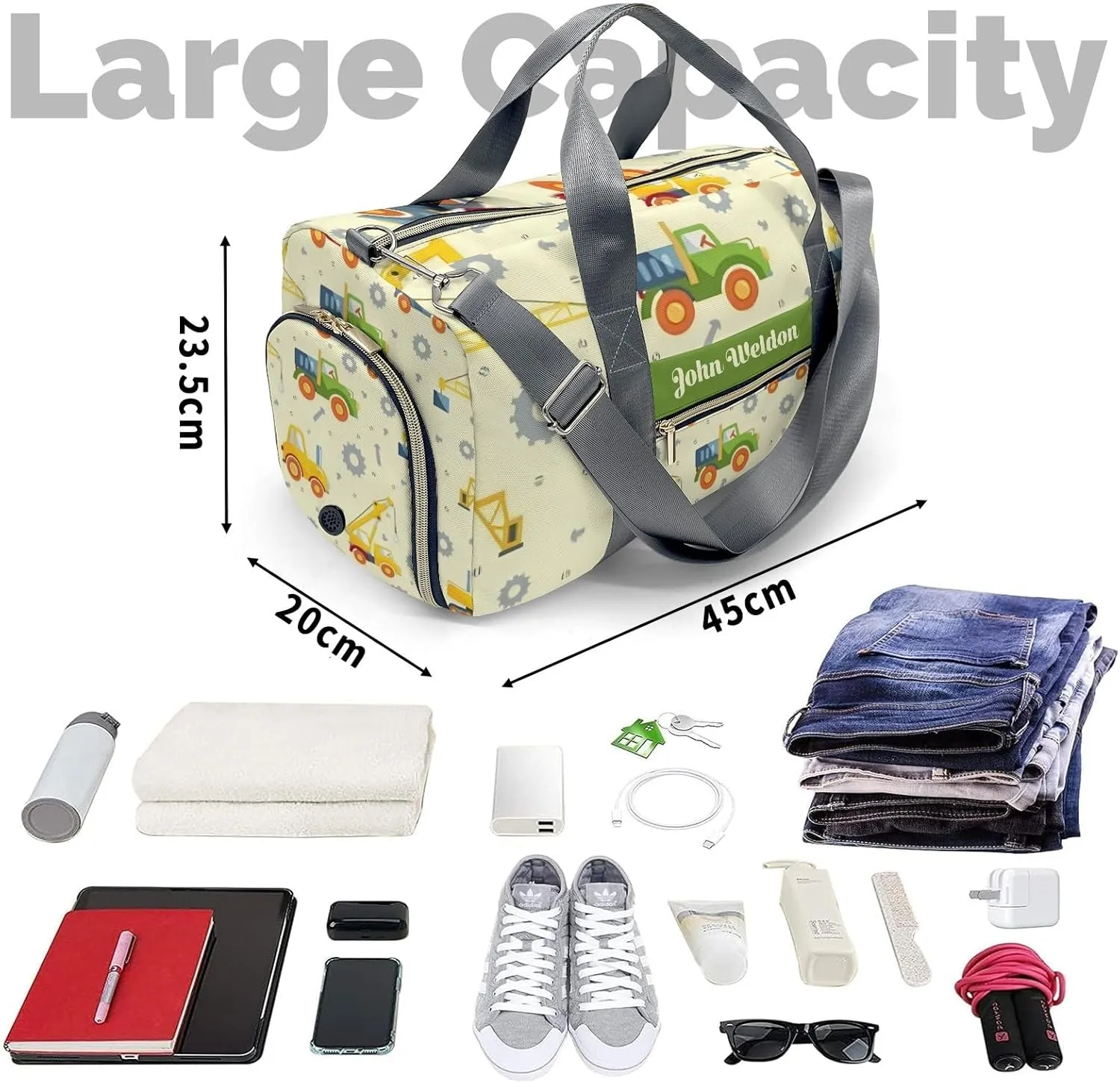 Personalized Color Trucks Car Duffel Bag,Customized Sport Player Travel Bag for Gifts