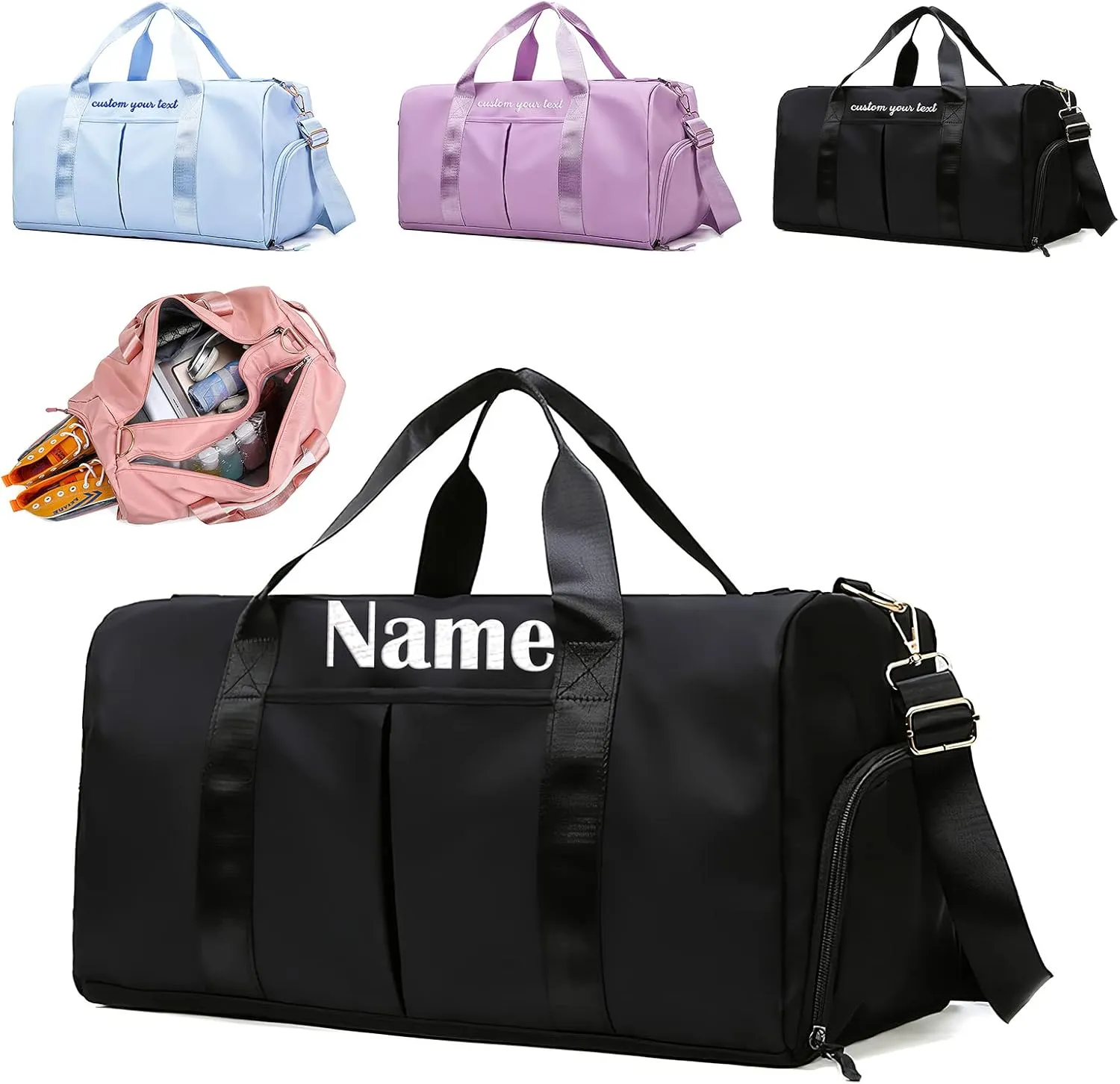 Personalized Custom Duffel Bag - Black - Multipurpose Travel Gym Sport Bag - Waterproof Canvas - 19.68 x 9.05 x 9.05 Inch