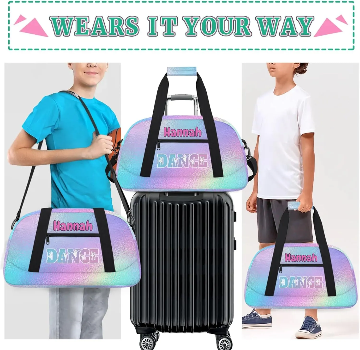 Personalized Dance Bag Gym Bag Custom Travel Overnight Bag Waterproof Sport Bag Lightweight Carry-On Tote for Women Men 18.9in, Gradient Blue Purple