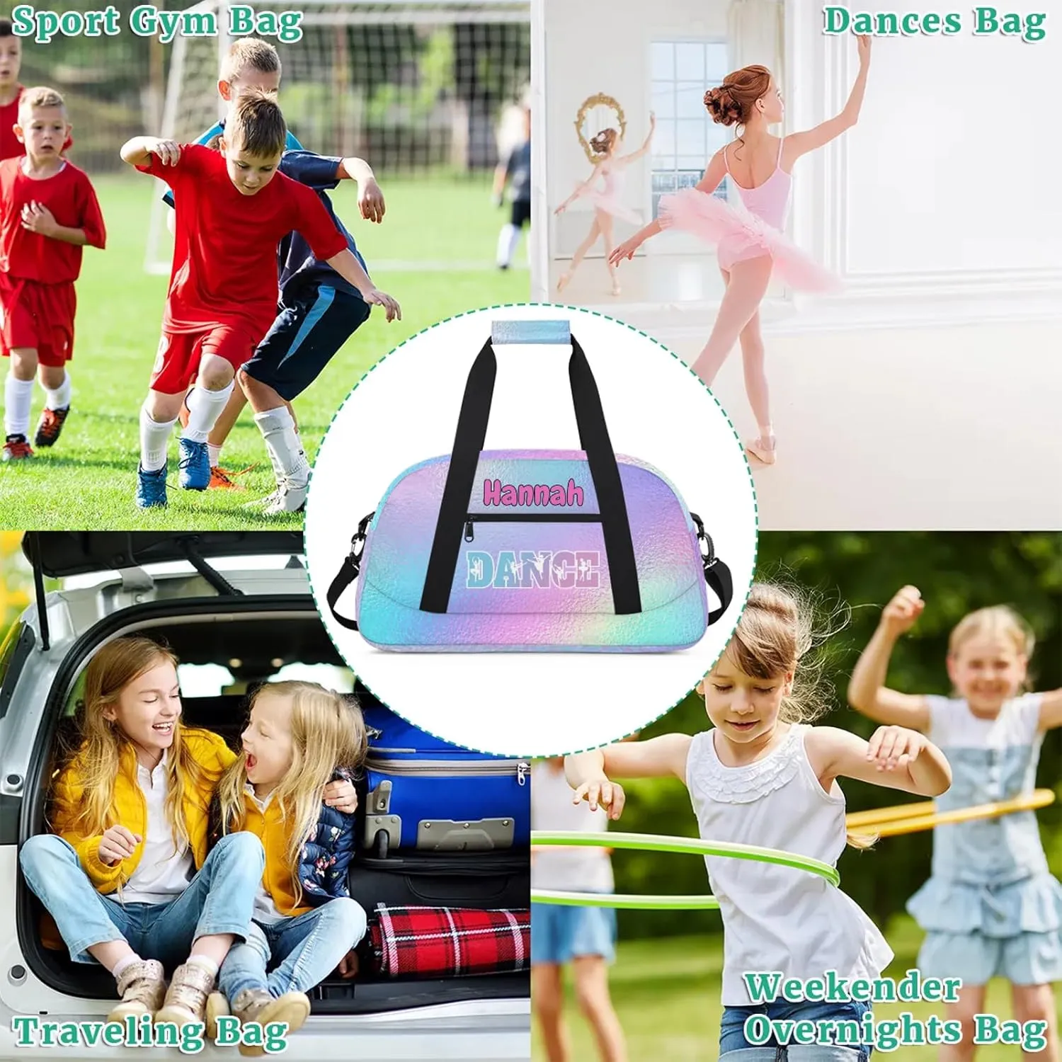Personalized Dance Bag Gym Bag Custom Travel Overnight Bag Waterproof Sport Bag Lightweight Carry-On Tote for Women Men 18.9in, Gradient Blue Purple