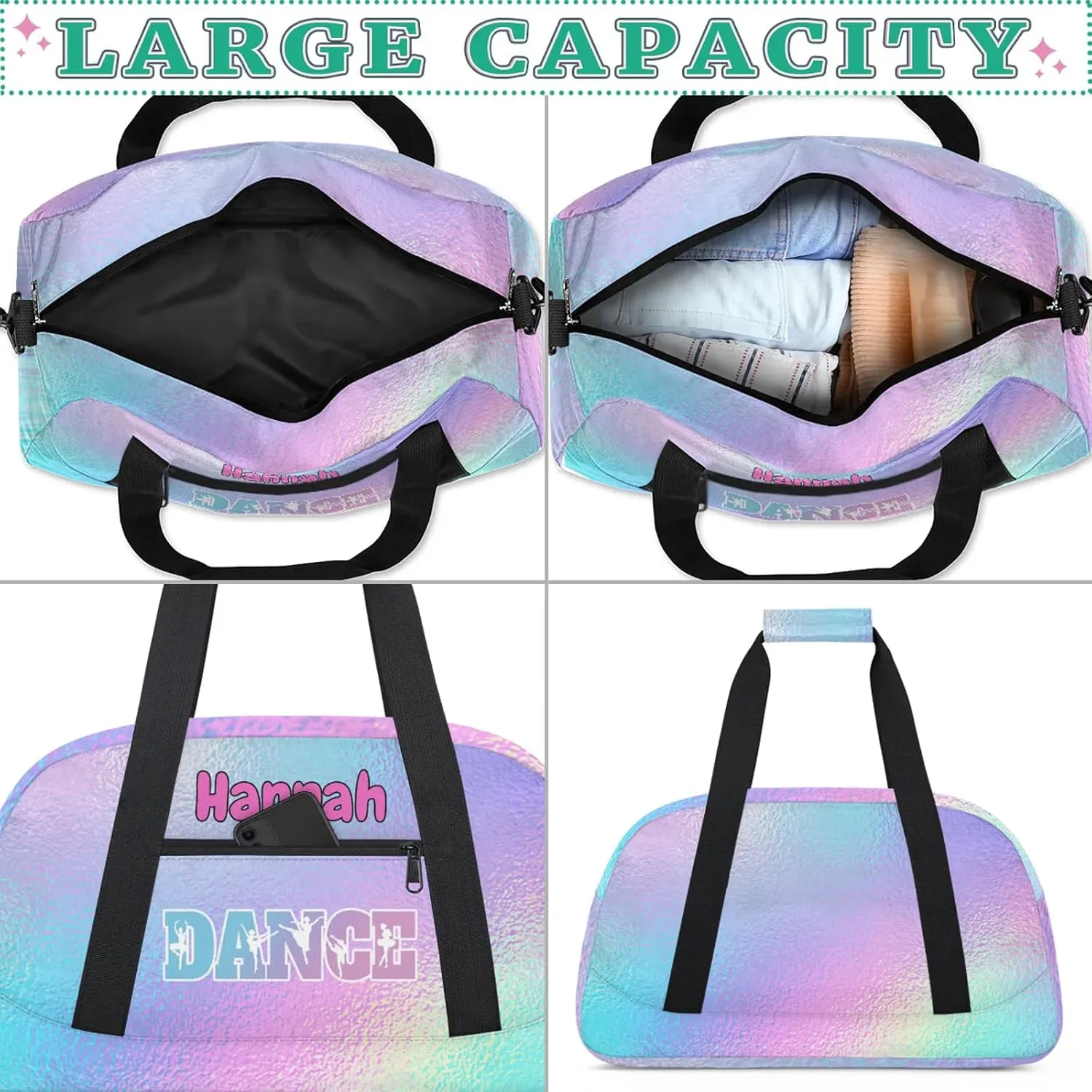 Personalized Dance Bag Gym Bag Custom Travel Overnight Bag Waterproof Sport Bag Lightweight Carry-On Tote for Women Men 18.9in, Gradient Blue Purple