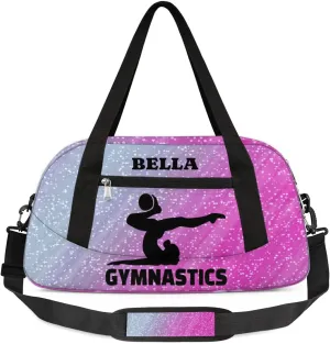 Personalized Dance Bag Gym Bag for Girl, Custom Sport Duffel Bag Weekender Bags Travel Duffel Bag Gymnastics Glitter Background