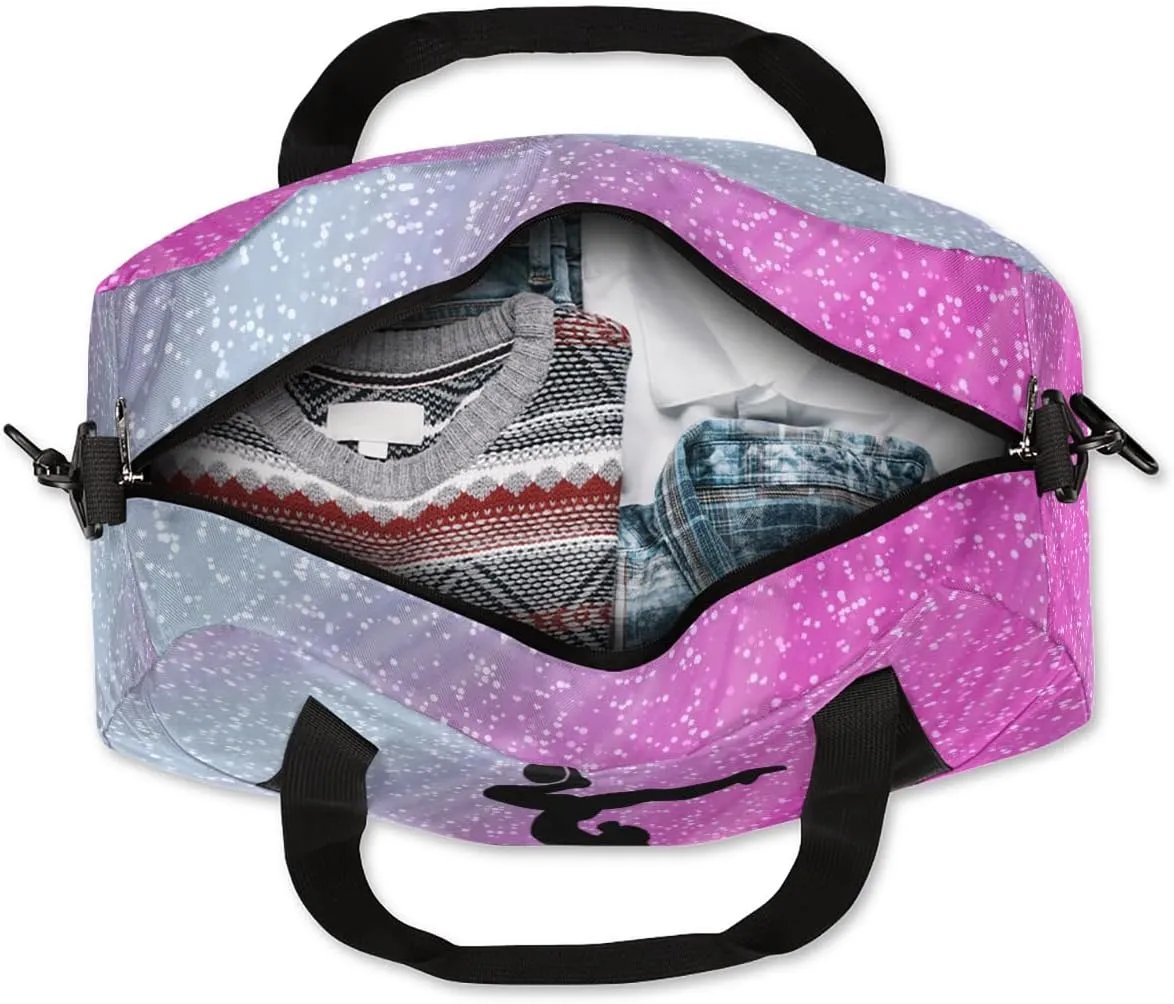 Personalized Dance Bag Gym Bag for Girl, Custom Sport Duffel Bag Weekender Bags Travel Duffel Bag Gymnastics Glitter Background