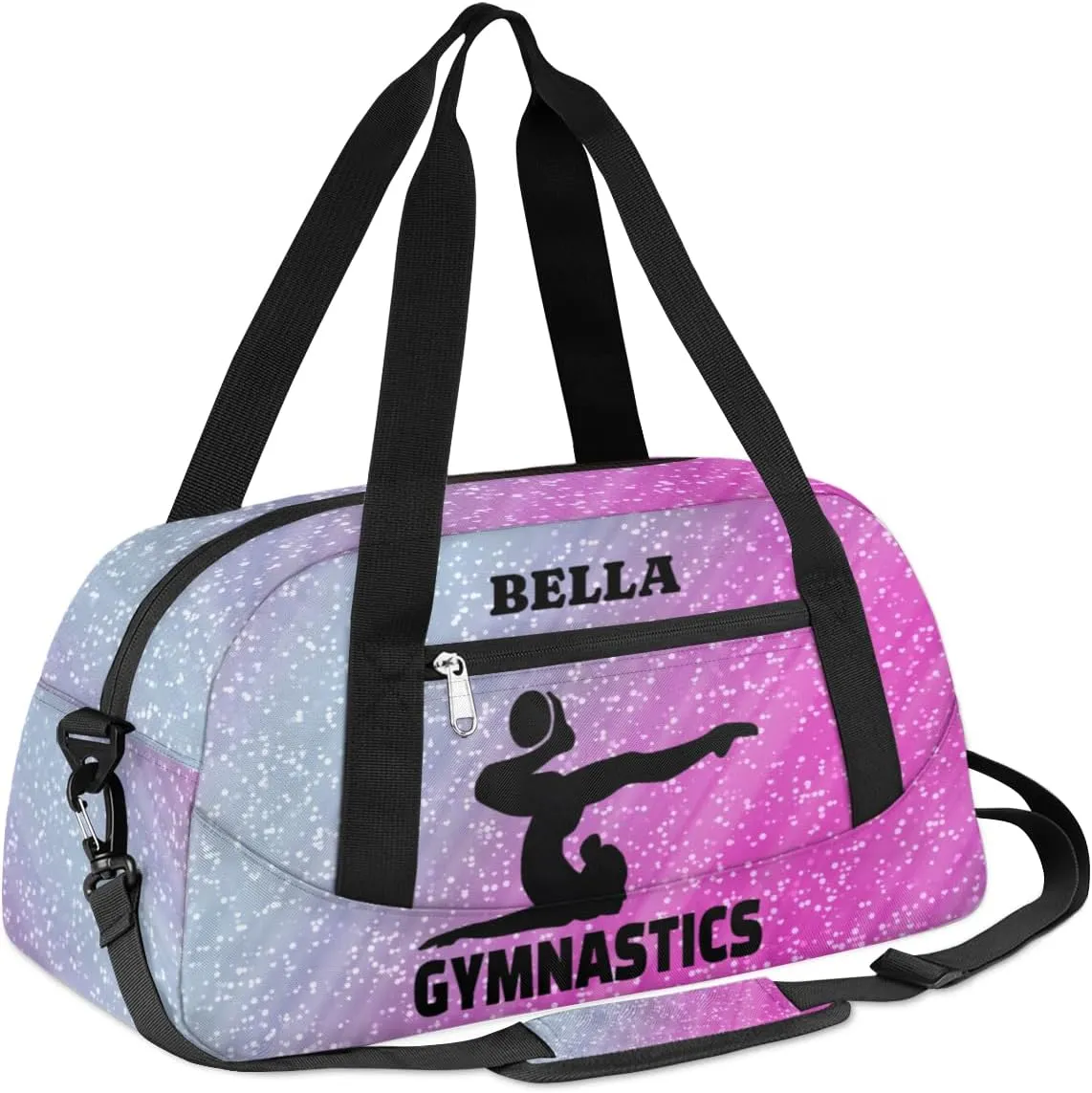 Personalized Dance Bag Gym Bag for Girl, Custom Sport Duffel Bag Weekender Bags Travel Duffel Bag Gymnastics Glitter Background